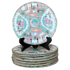 Vintage Asian Rose Famile Dinner Plates - Set of 8