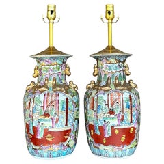 Lampade asiatiche Rose Famile d'epoca - Una coppia