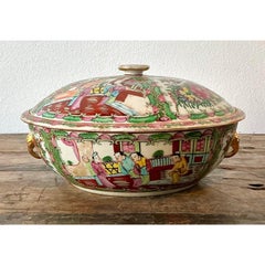 Vintage Asian Rose Famile Lidded Bowl