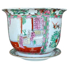 Vintage Asian Rose Famile Planter and Saucer