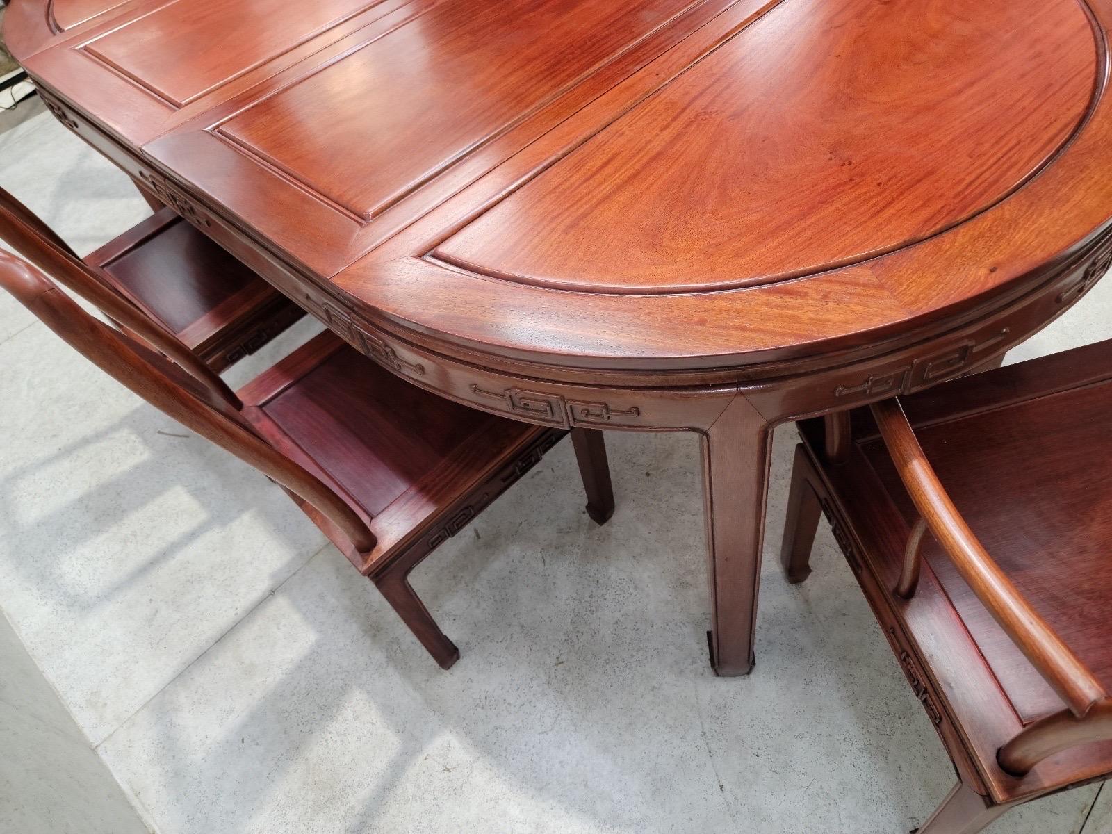 Vintage Asian Rosewood Carved Longevity Extending Dining Table and 8 Chairs For Sale 8