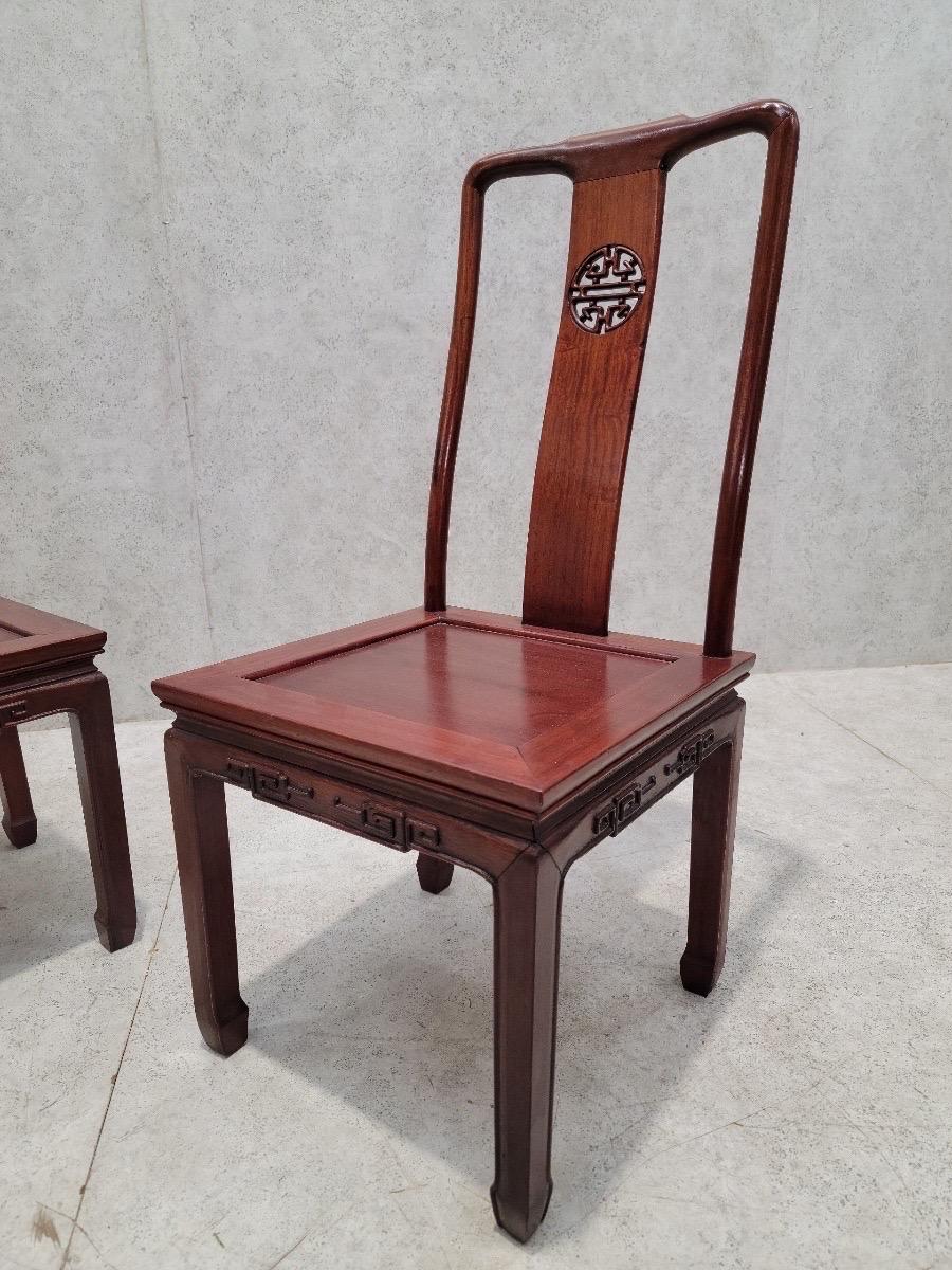 Vintage Asian Rosewood Carved Longevity Extending Dining Table and 8 Chairs For Sale 2