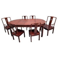 Vintage Asian Rosewood Carved Longevity Extending Dining Table and 8 Chairs