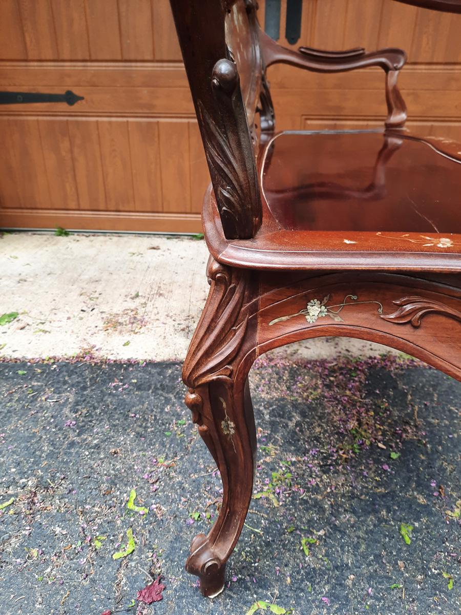Mother-of-Pearl Vintage Asian Rosewood Loveseat with Mother of Pearl Inlay For Sale
