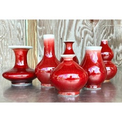 Vintage Asian Sang De Beauf Glazed Ceramic Vases - Collection of 6