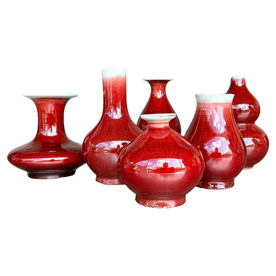 Vintage Asian Sang De Beauf Glazed Ceramic Vases - Collection of 6