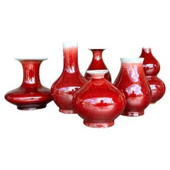 Vintage Asian Sang De Beauf Glazed Ceramic Vases - Collection of 6