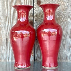 Vintage Asian “Sang De Boeuf” Glazed Ceramic Vases, a Pair