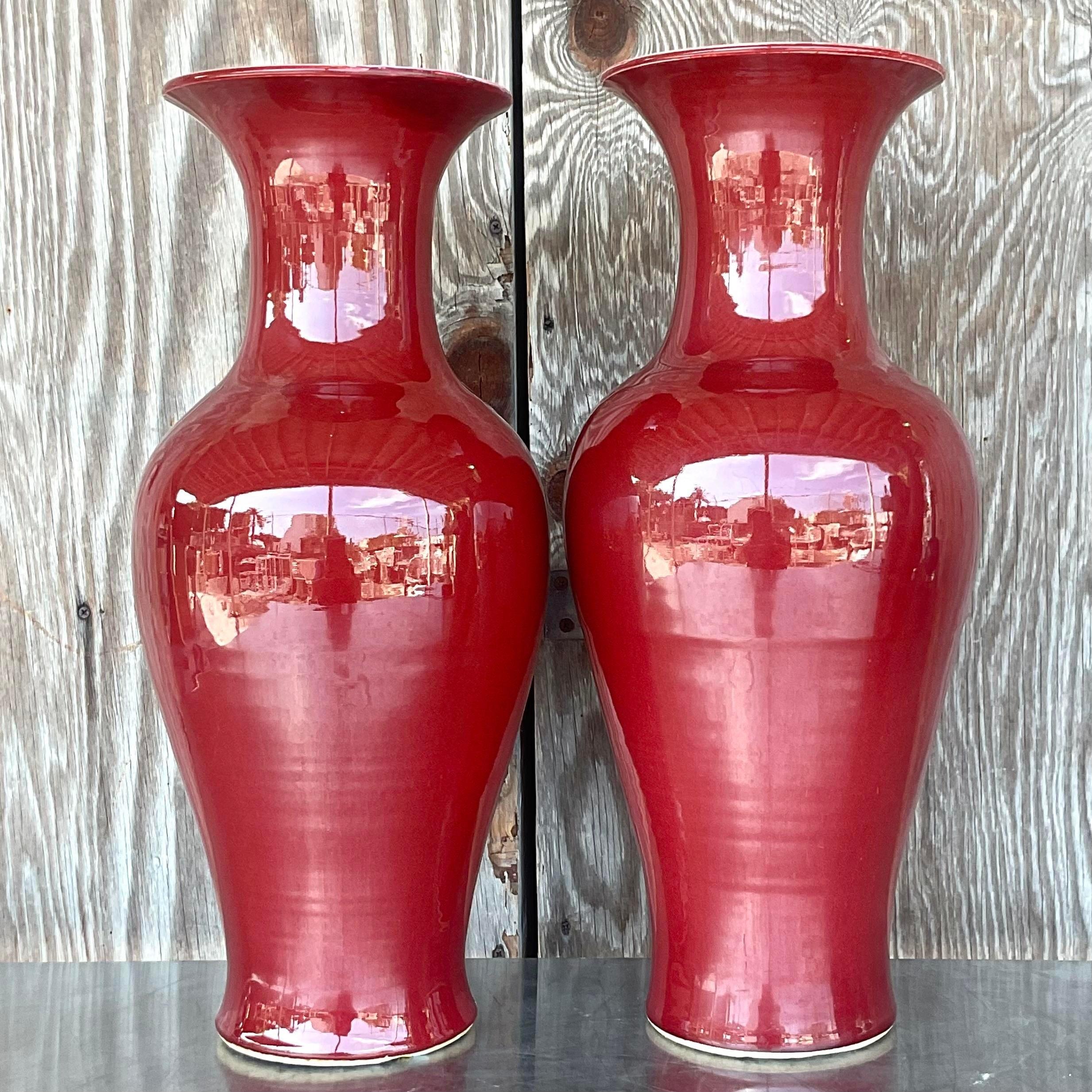 20th Century Vintage Asian “Sang De Boeuf” Glazed Ceramic Vases, a Pair For Sale