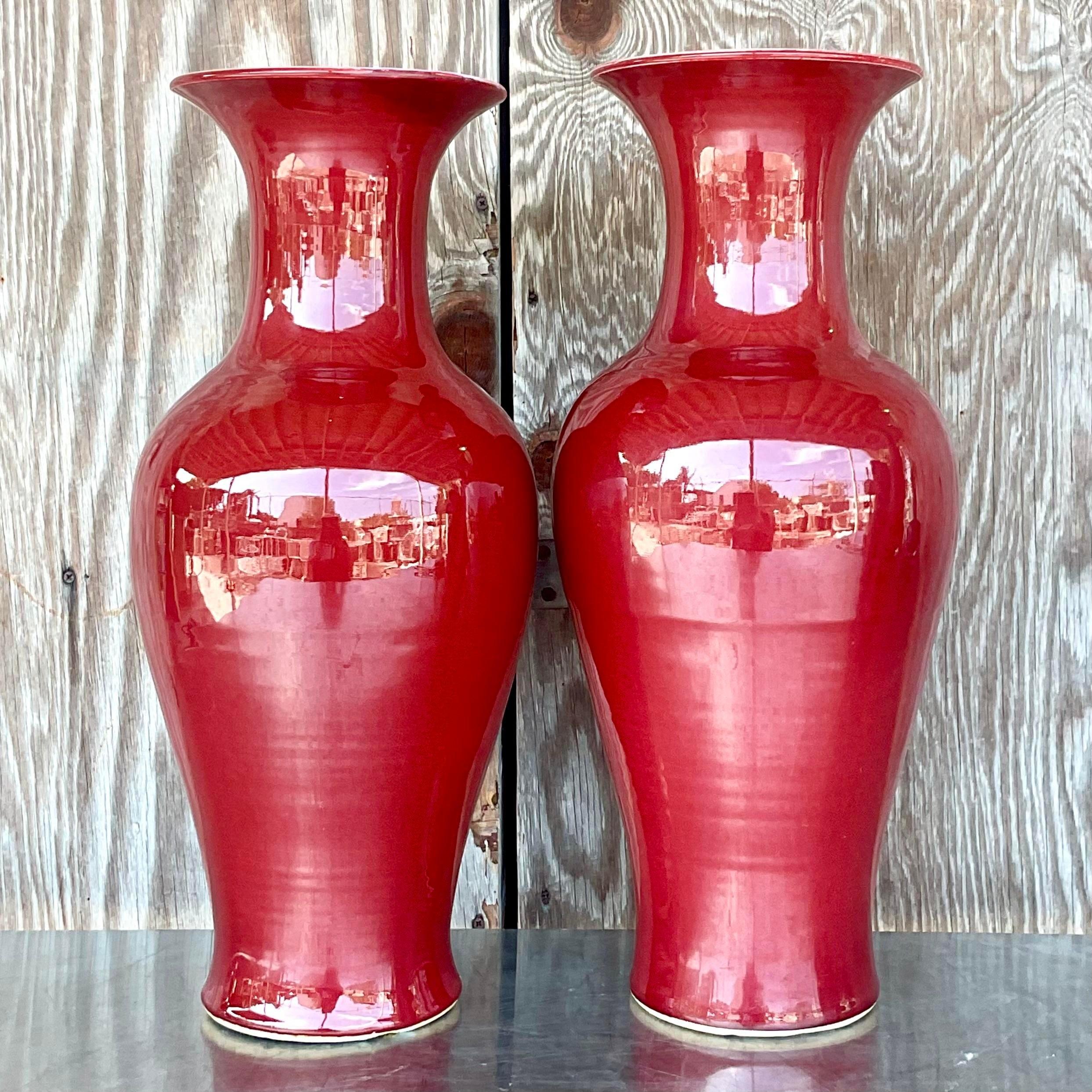 Vintage Asian “Sang De Boeuf” Glazed Ceramic Vases, a Pair For Sale 1