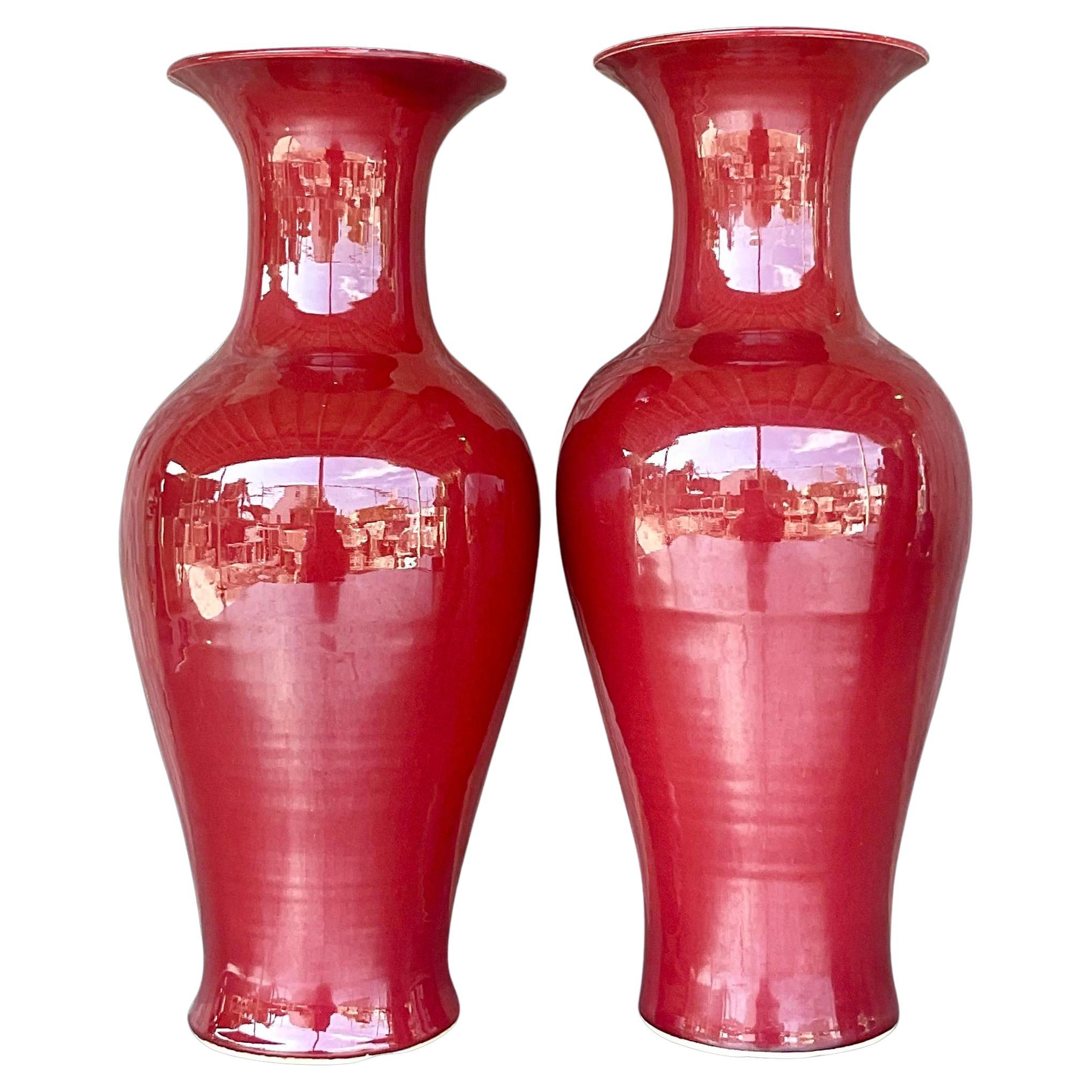 Vintage Asian “Sang De Boeuf” Glazed Ceramic Vases, a Pair