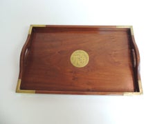 Vintage Asian Serving Tray with Brass Details