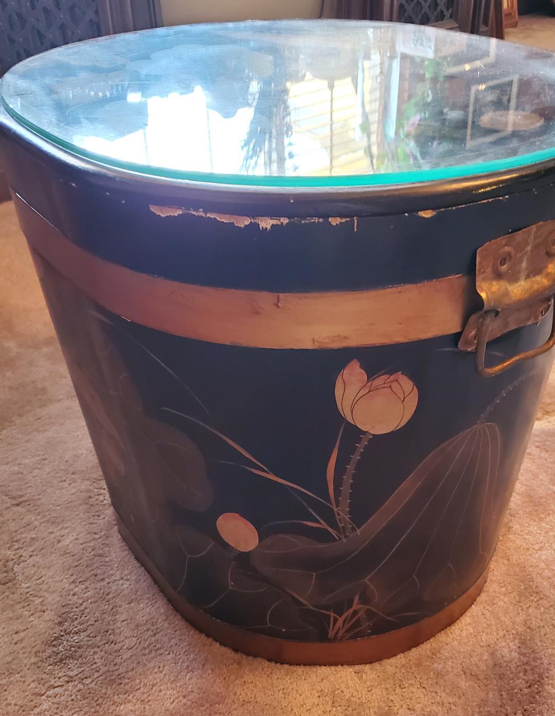 Vintage Asian Side Table With Glass Top / Decorative Asian Hidden Storage Table For Sale 9