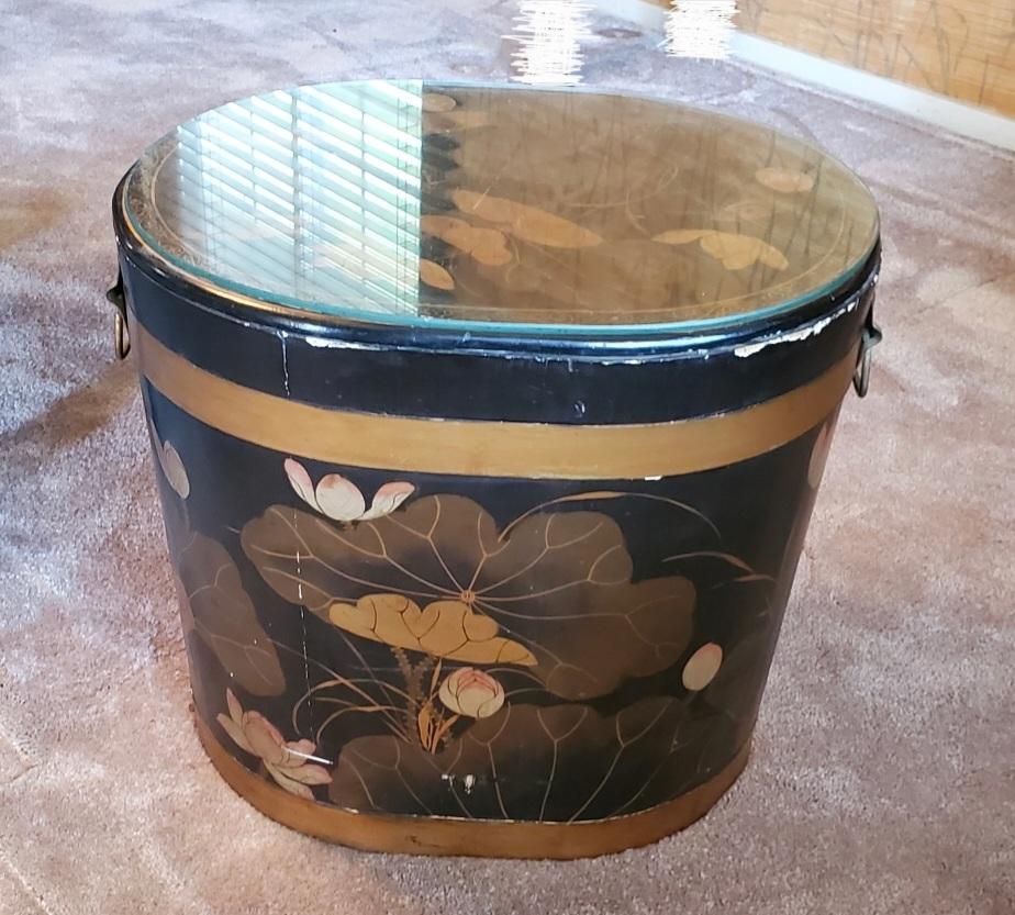 Vintage Asian Side Table With Glass Top / Decorative Asian Hidden Storage Table For Sale 11