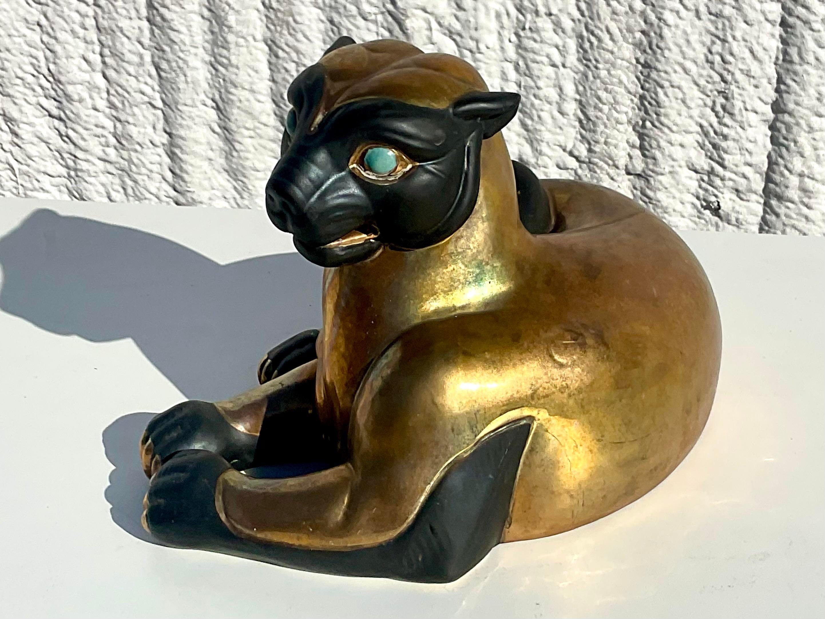 Bohemian Vintage Asian Stamped Gilt Baby Panther For Sale