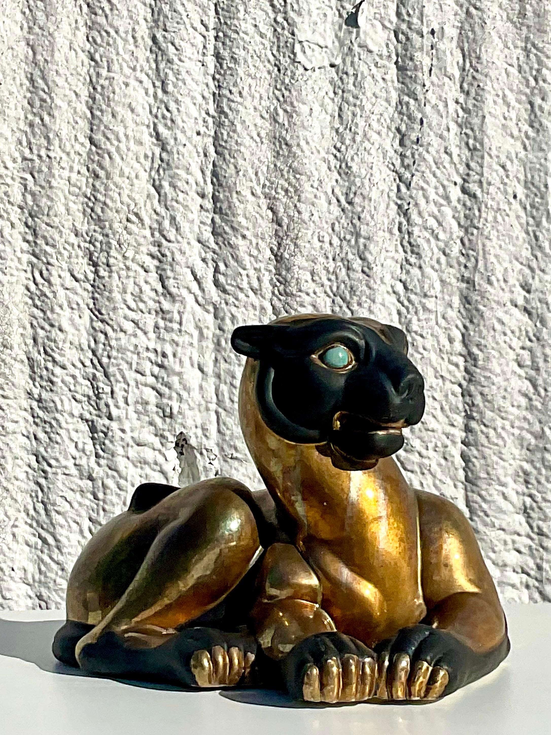 Japanese Vintage Asian Stamped Gilt Baby Panther For Sale