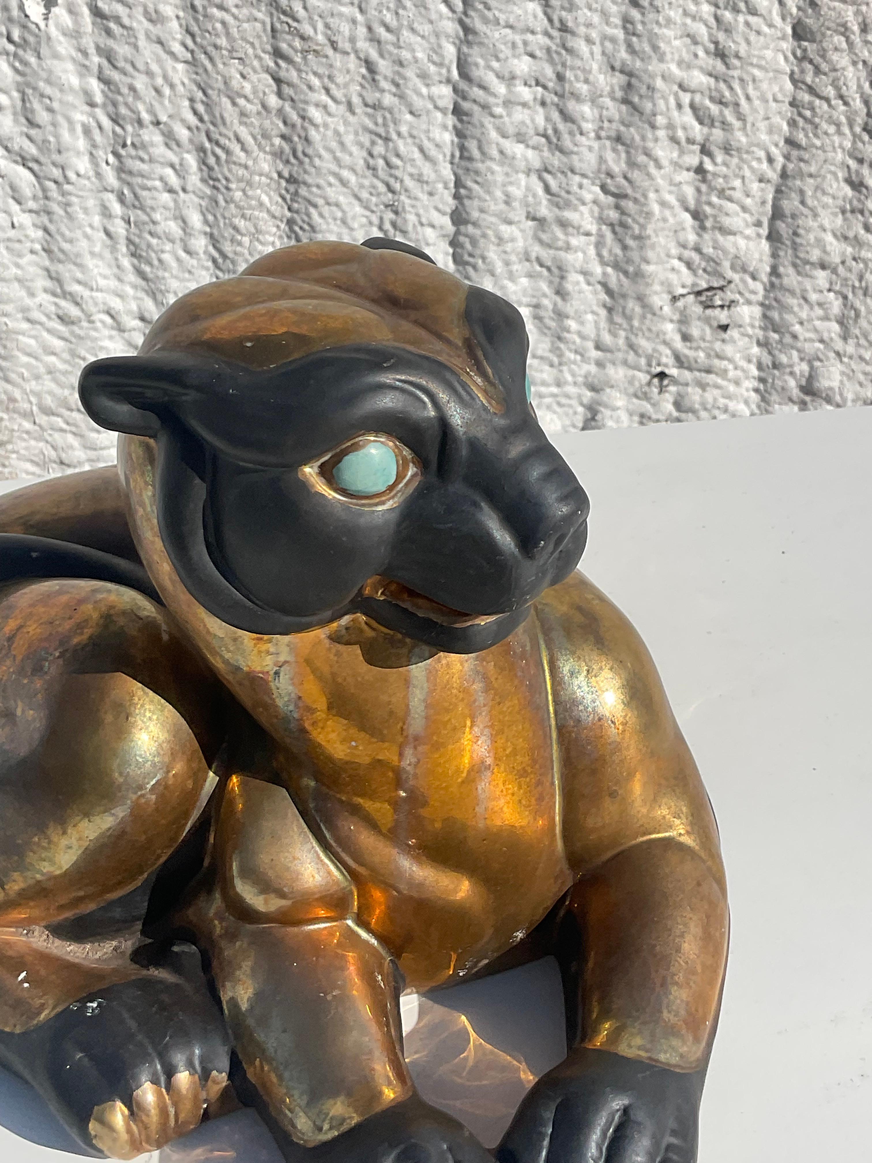 Stone Vintage Asian Stamped Gilt Baby Panther For Sale