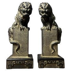 Vintage Asian Stone Carving Dragon Beast Peristeles Pair