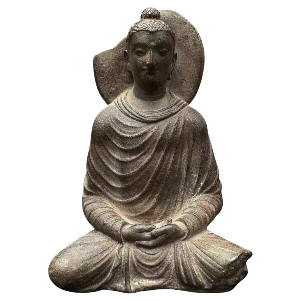 Vintage Asian Stone Carving Gandharan Buddha Statue - Ancient Style Buddhist Art