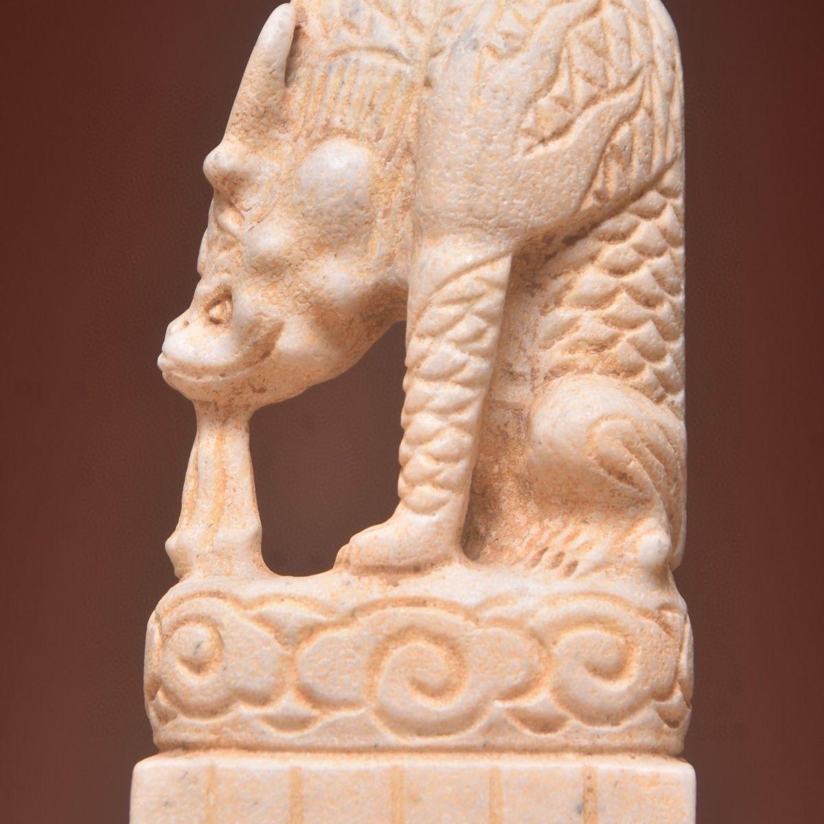 Vintage Asian Stone Carving Water-Absorbing Guardian Beasts Pair For Sale 1