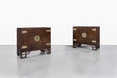 Vintage Asian-Style Burl Wood and Brass Cabinets by Mastercraft