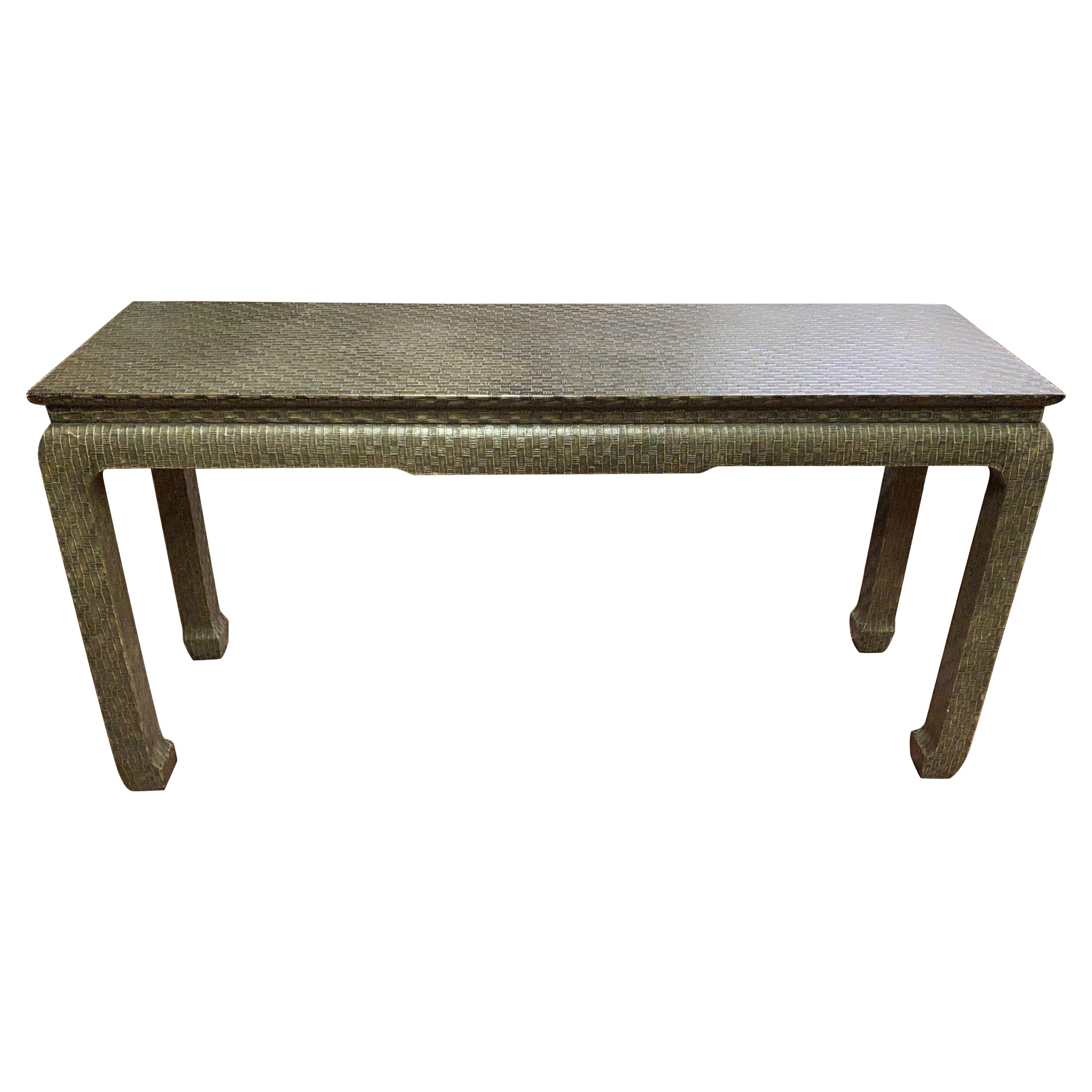 Vintage Asian Style Grass Cloth Console Table by Baker, circa 1970s