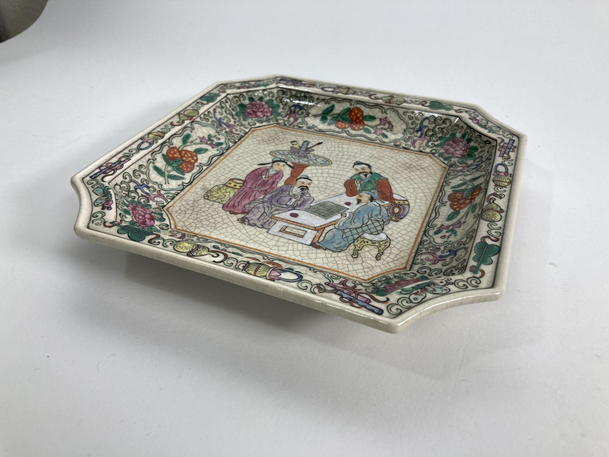 Chinoiserie Vintage Asian Style Porcelain Octagonal Ashtray Dish Catchall For Sale