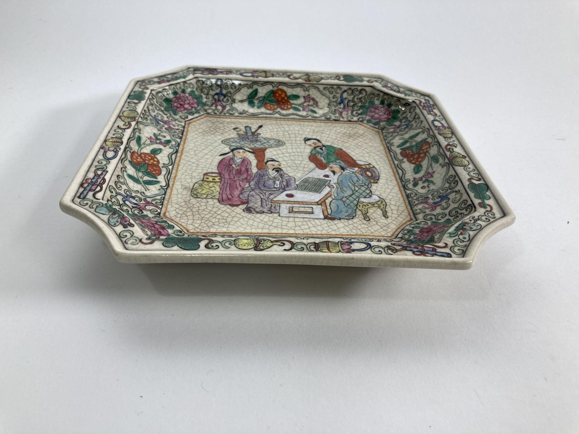 20th Century Vintage Asian Style Porcelain Octagonal Ashtray Dish Catchall For Sale