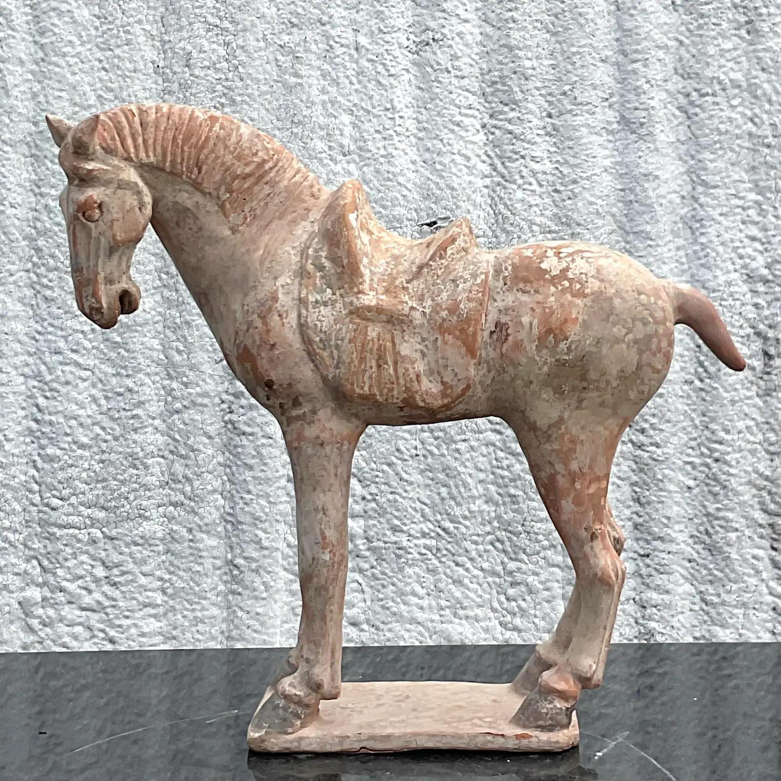 Vintage Asian Terra Cotta 19th Century Tang Dynasty Horse For Sale 5