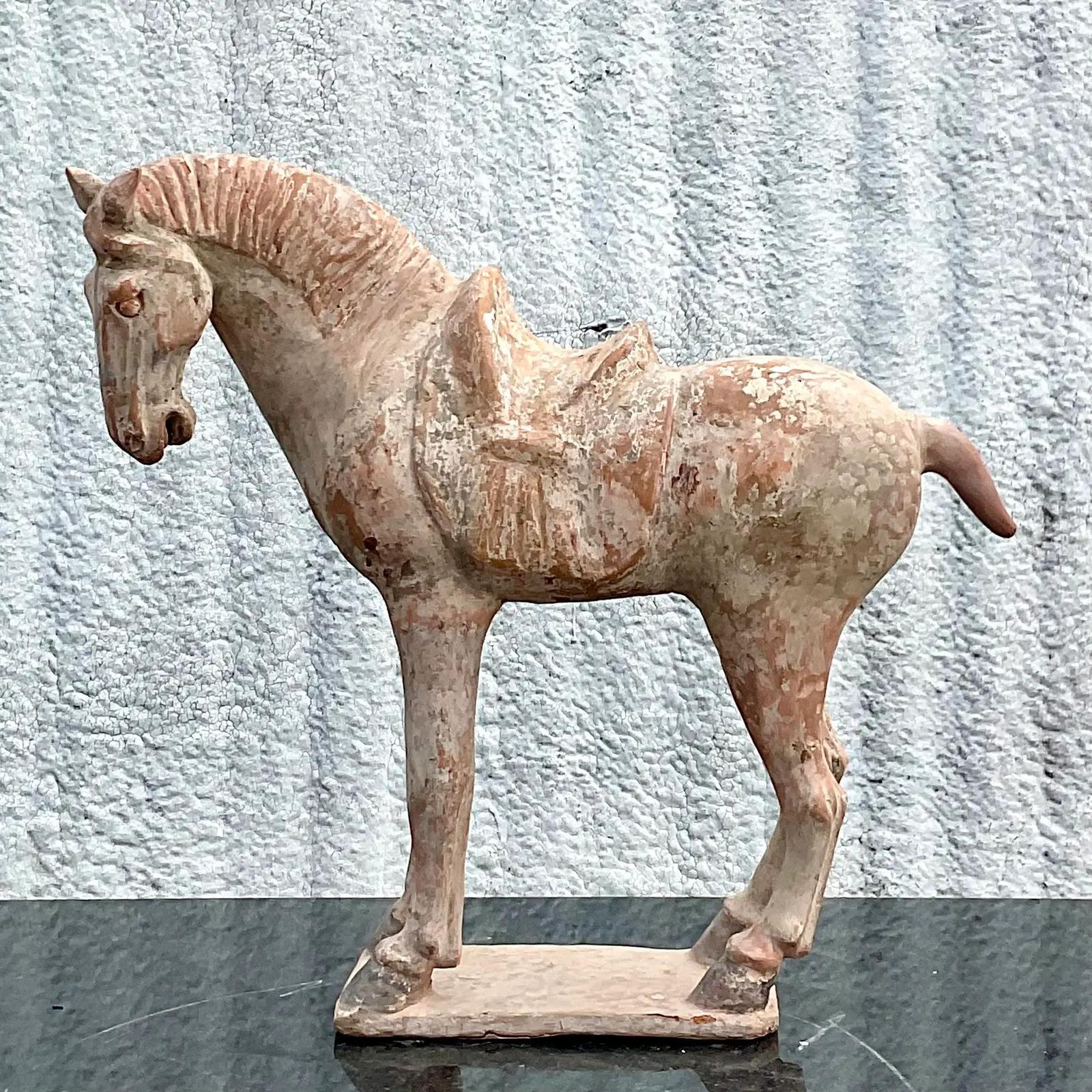 Vintage Asian Terra Cotta 19th Century Tang Dynasty Horse For Sale 6