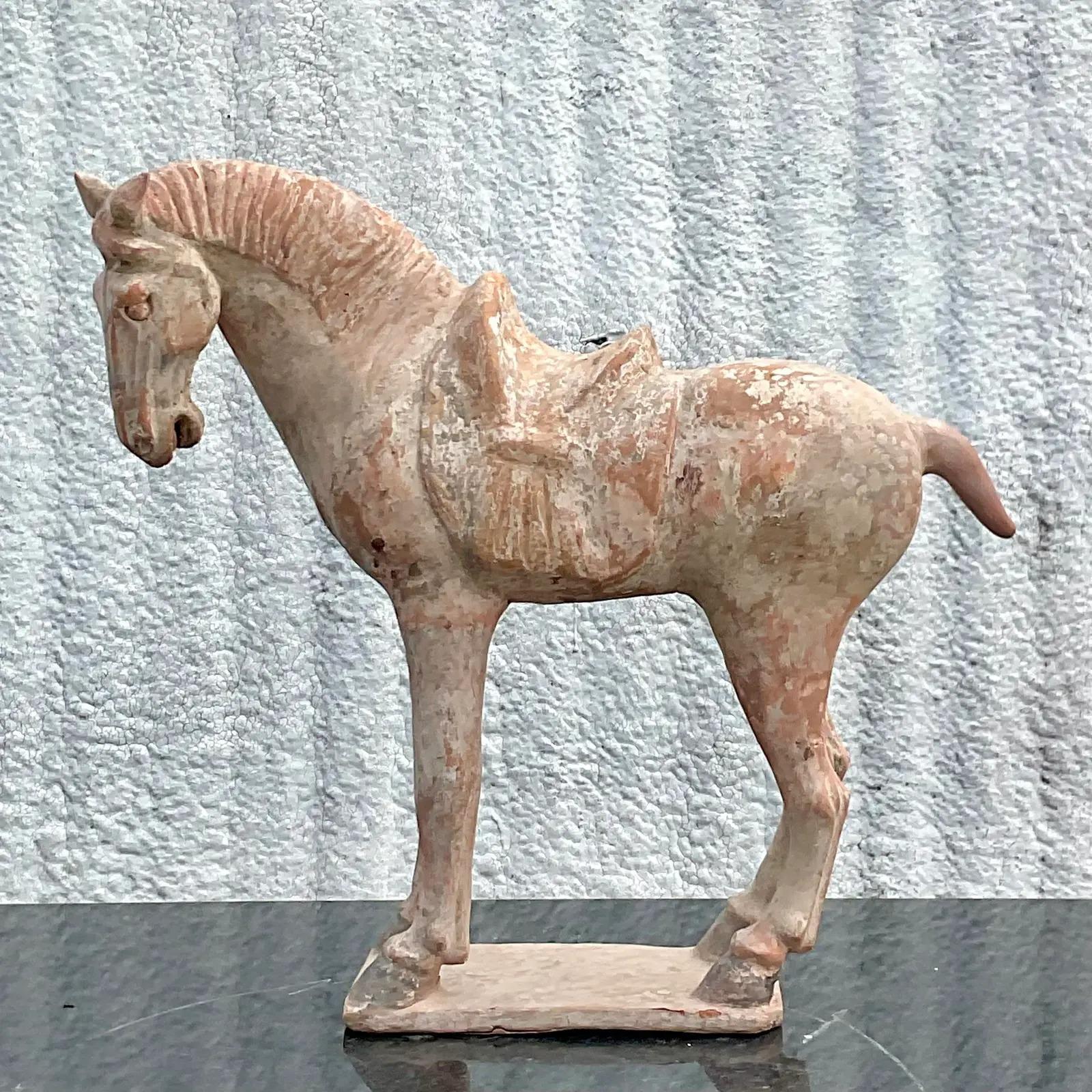 Vintage Asian Terra Cotta 19th Century Tang Dynasty Horse For Sale 1