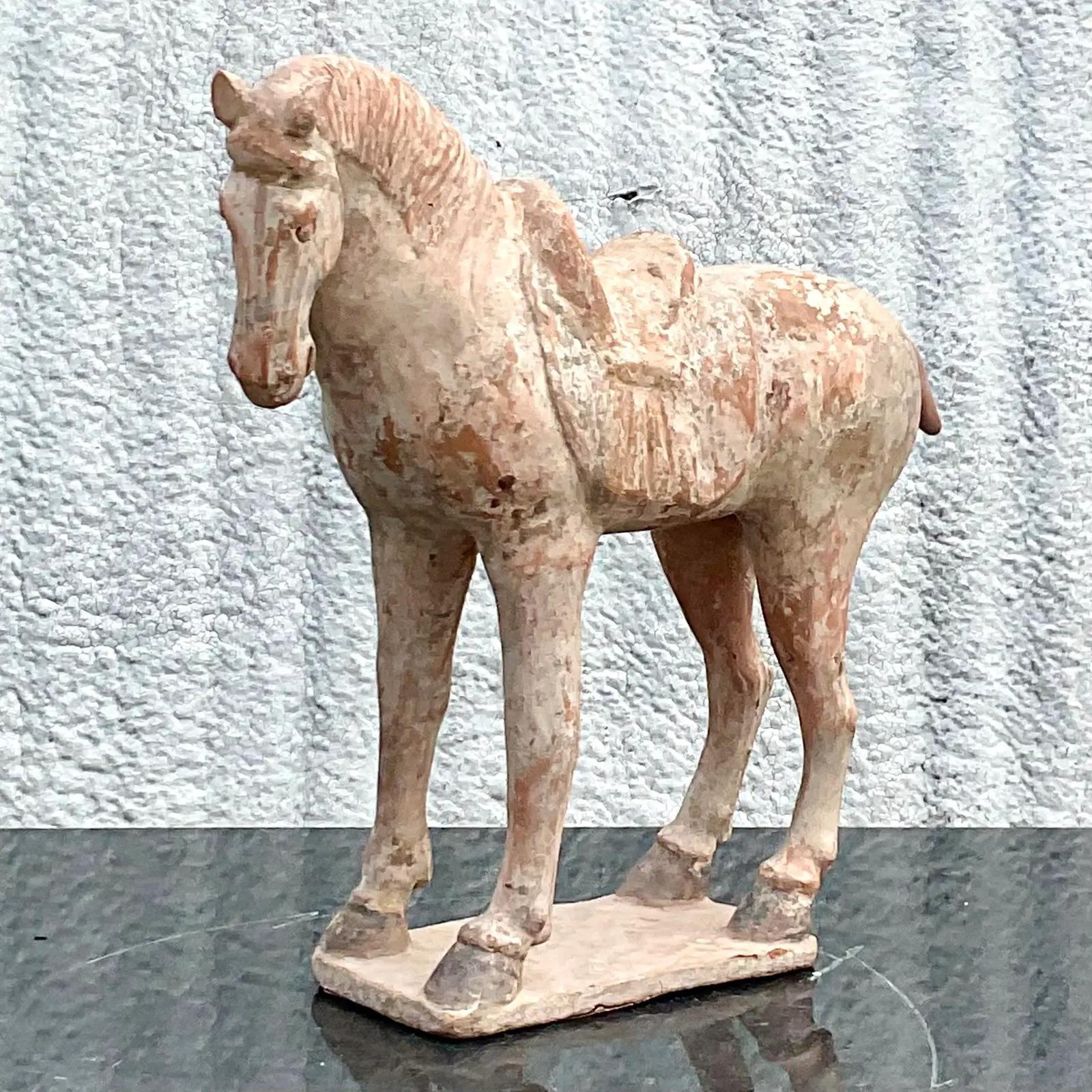 Vintage Asian Terra Cotta 19th Century Tang Dynasty Horse For Sale 2