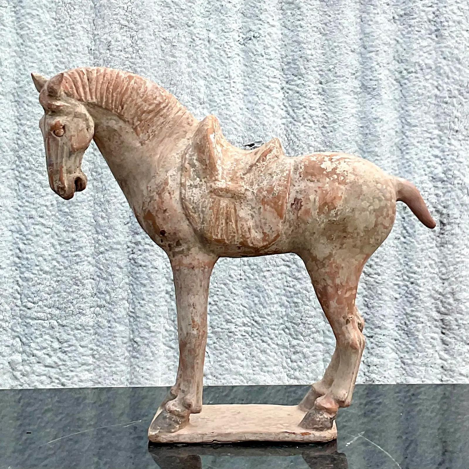 Vintage Asian Terra Cotta 19th Century Tang Dynasty Horse For Sale 3