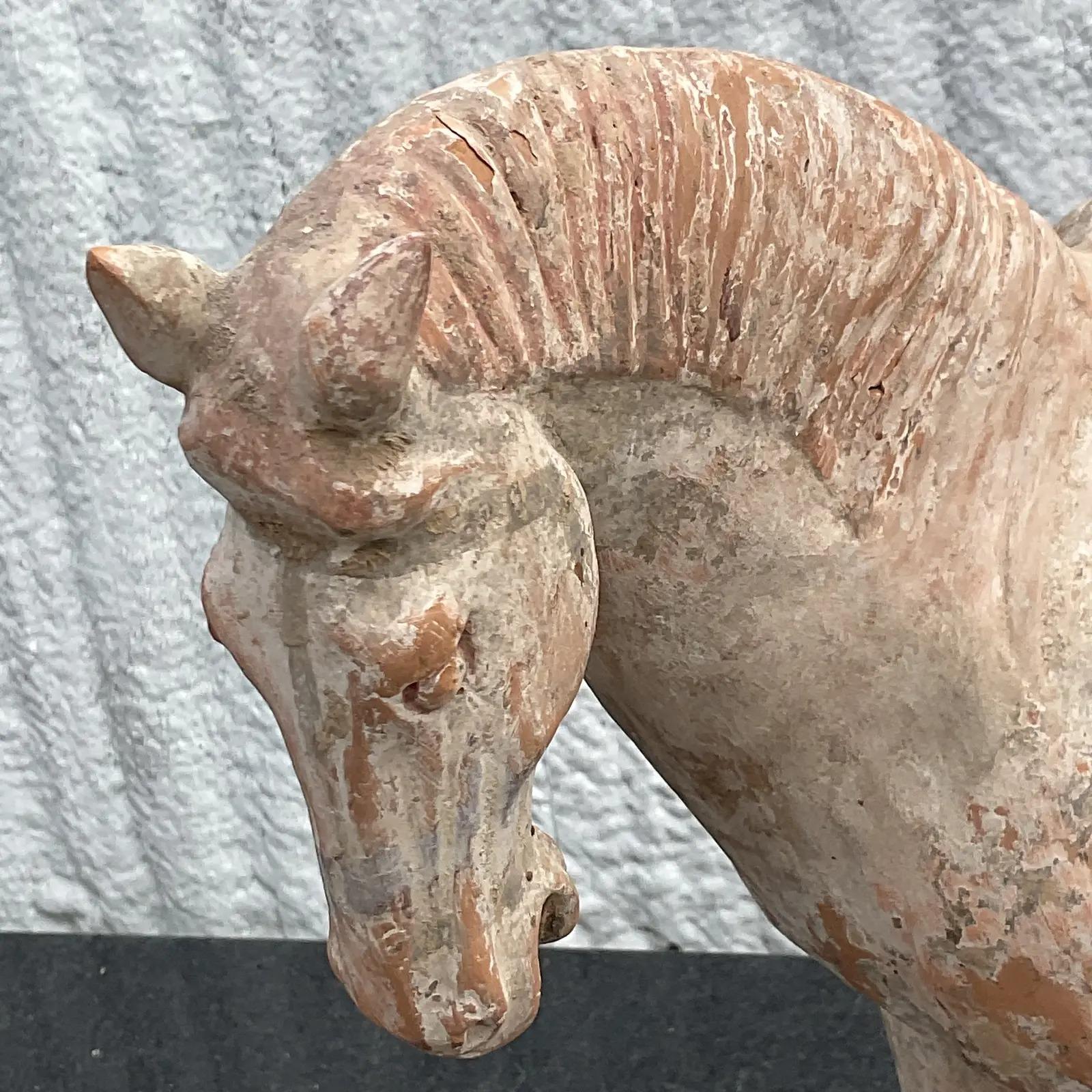 Vintage Asian Terra Cotta 19th Century Tang Dynasty Horse For Sale 4