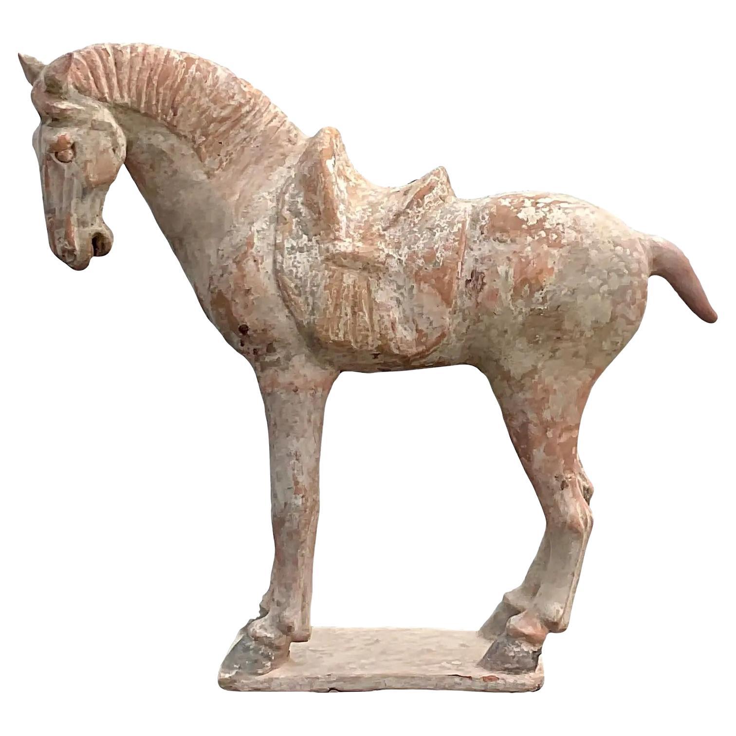 Vintage Asian Terra Cotta 19th Century Tang Dynasty Horse For Sale