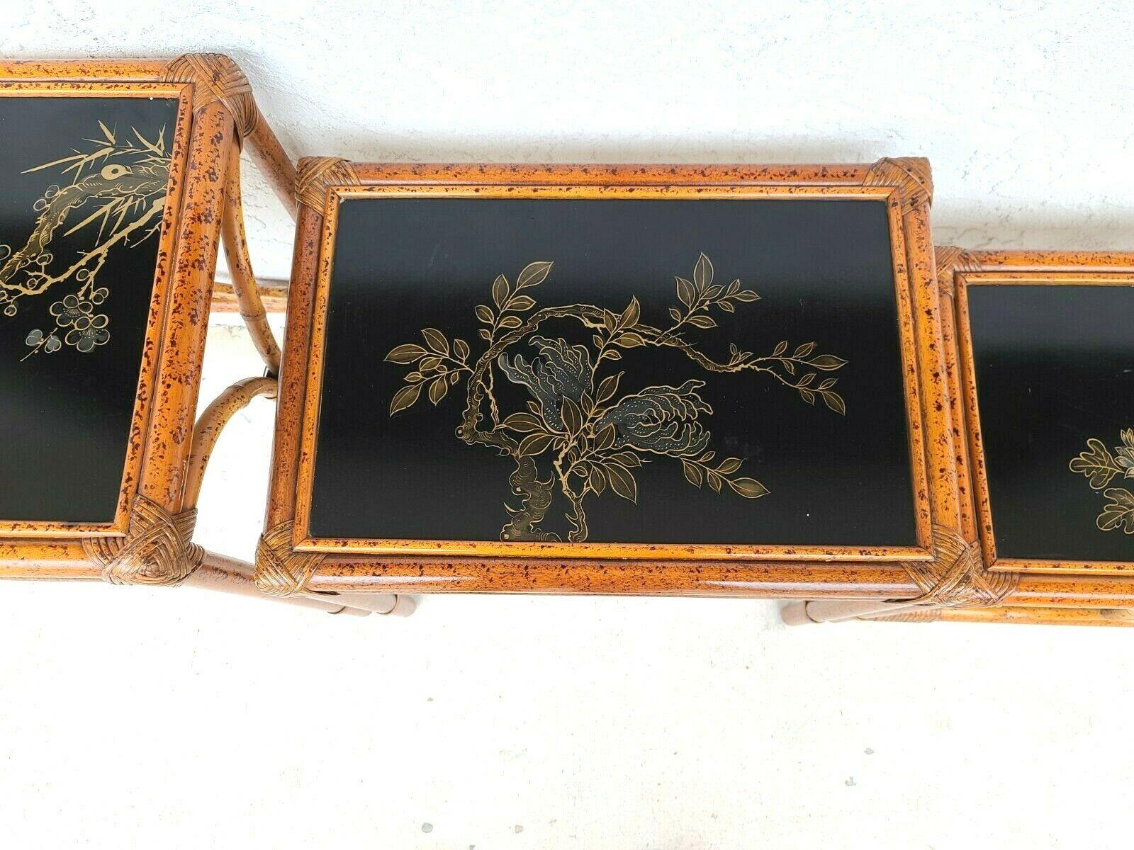 Vintage Asian Tiger Bamboo Rattan Nesting Tables In Good Condition For Sale In Lake Worth, FL