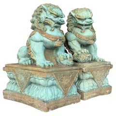 Vintage Asian Tinted Cast Concrete Foo Dogs - a Pair