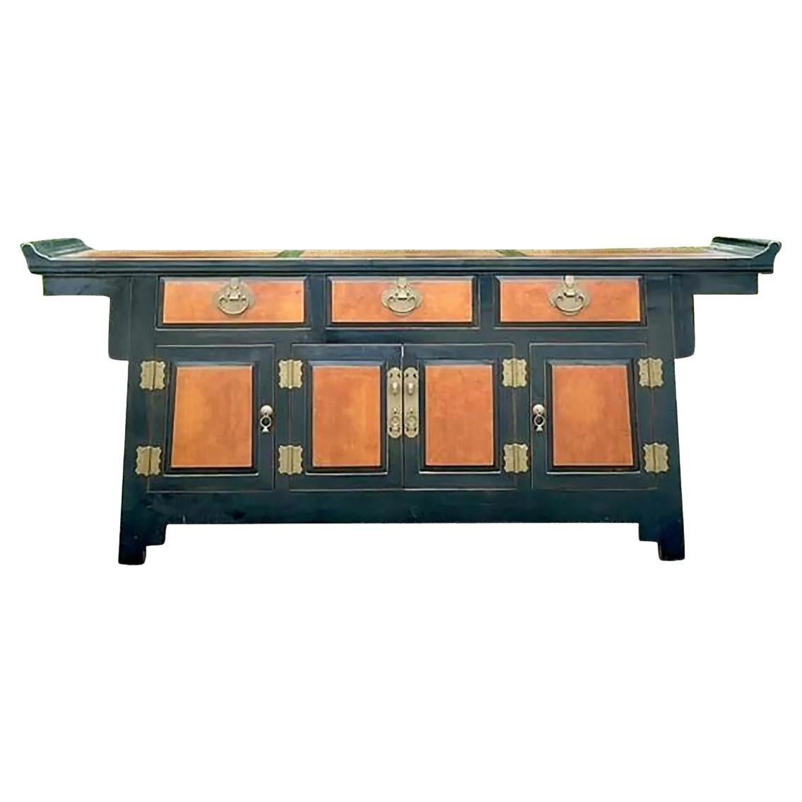 Vintage Asian Two Tone Pagoda Credenza