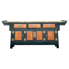 Vintage Asian Two Tone Pagoda Credenza