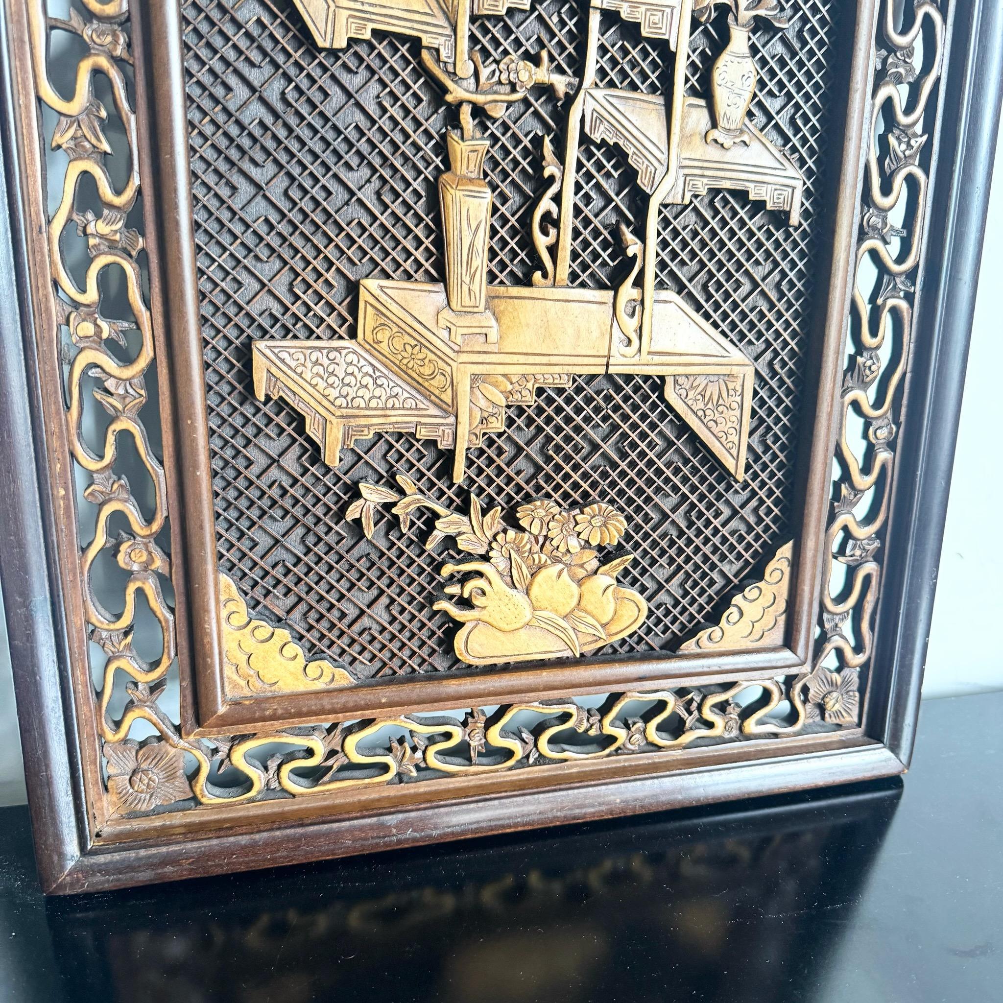 Asiatisches geschnitztes Vintage-Holz-Paneel (Unbekannt) im Angebot