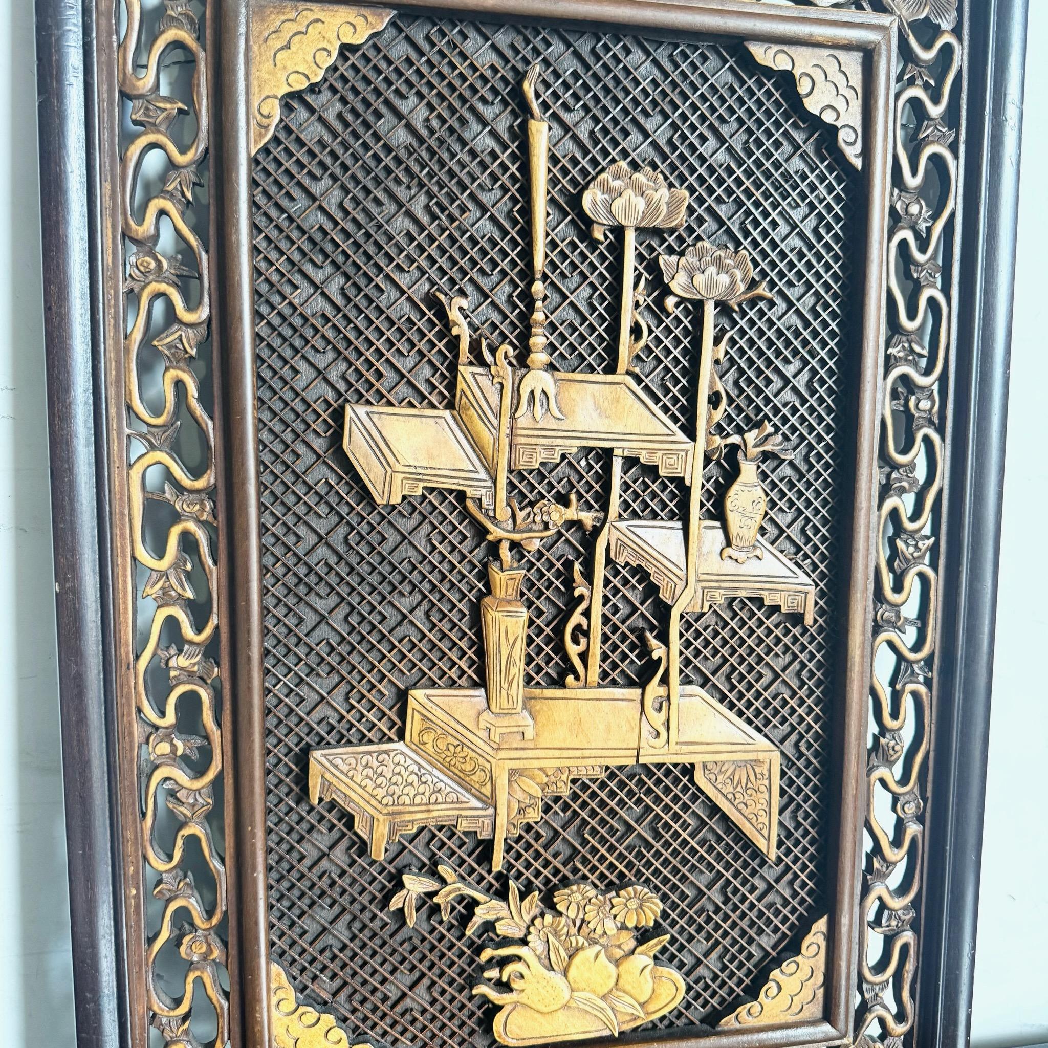 Asiatisches geschnitztes Vintage-Holz-Paneel im Zustand „Gut“ im Angebot in Delray Beach, FL