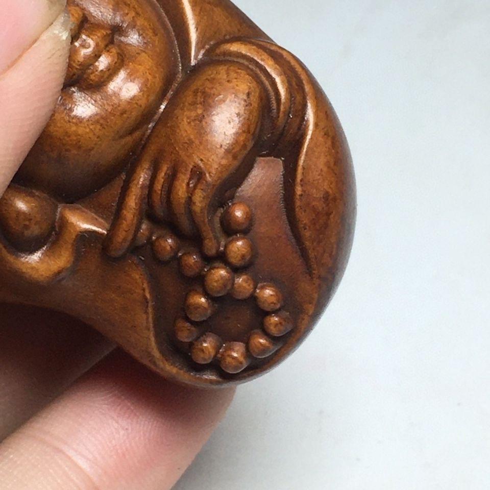 Vintage Asian Wood Carving Guan Yin Buddha Handheld Ornament For Sale 5
