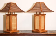 Vintage Asian Wood Table Lamps Handcrafted in Japan