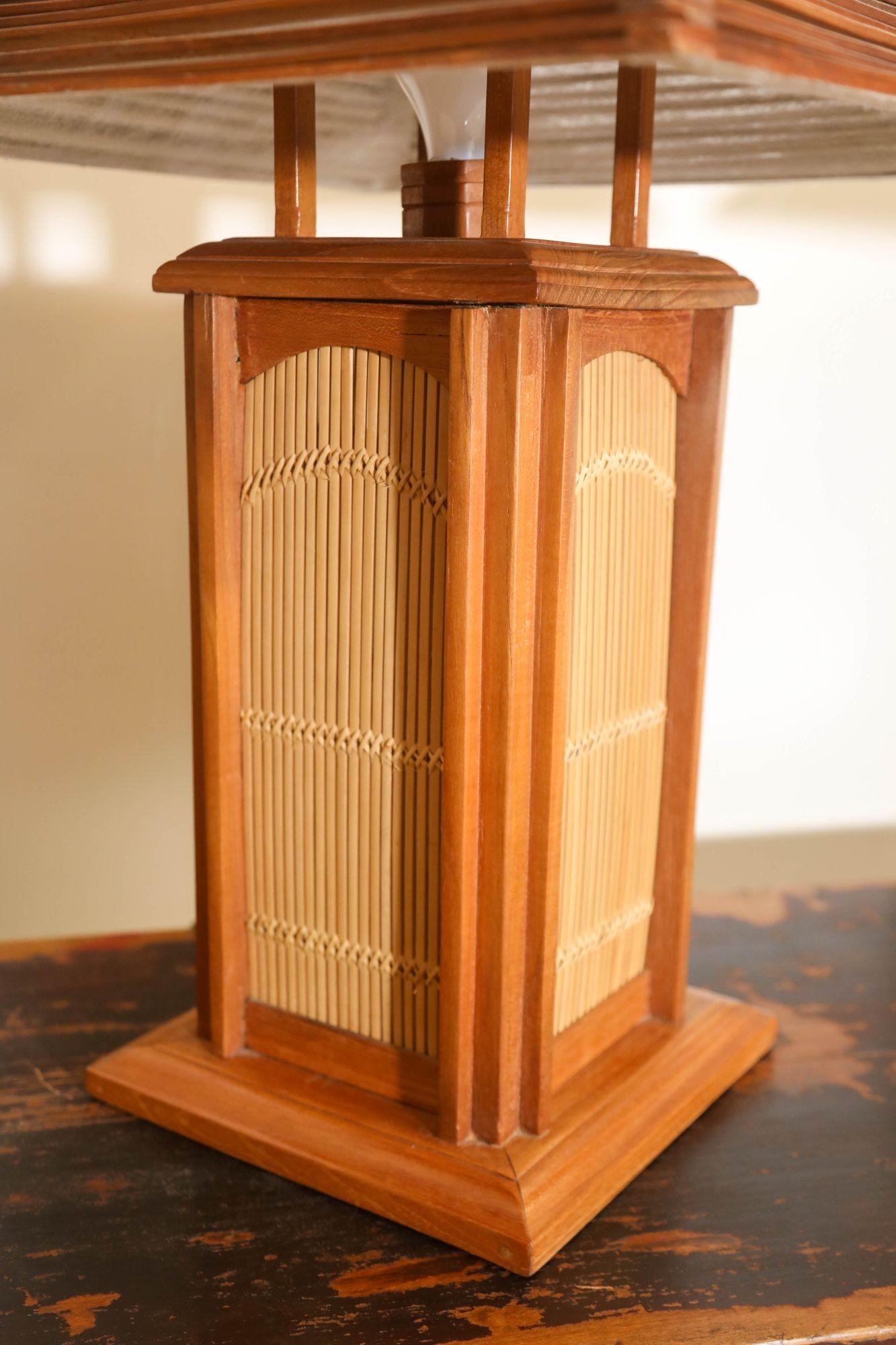 Japonisme Vintage Asian Wood Table Lamps Handcrafted in Japan For Sale