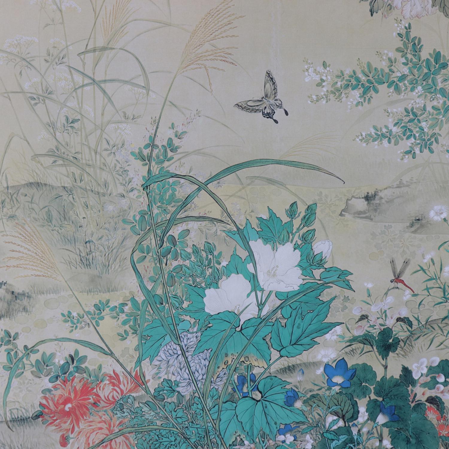 Chinese Vintage Asian Woodblock Print of Garden with Birds, Chop Mark Signed, circa 1940