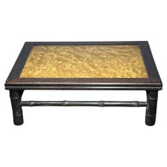 Vintage Asian Wooden Tea Table with Golden Camphor Panel