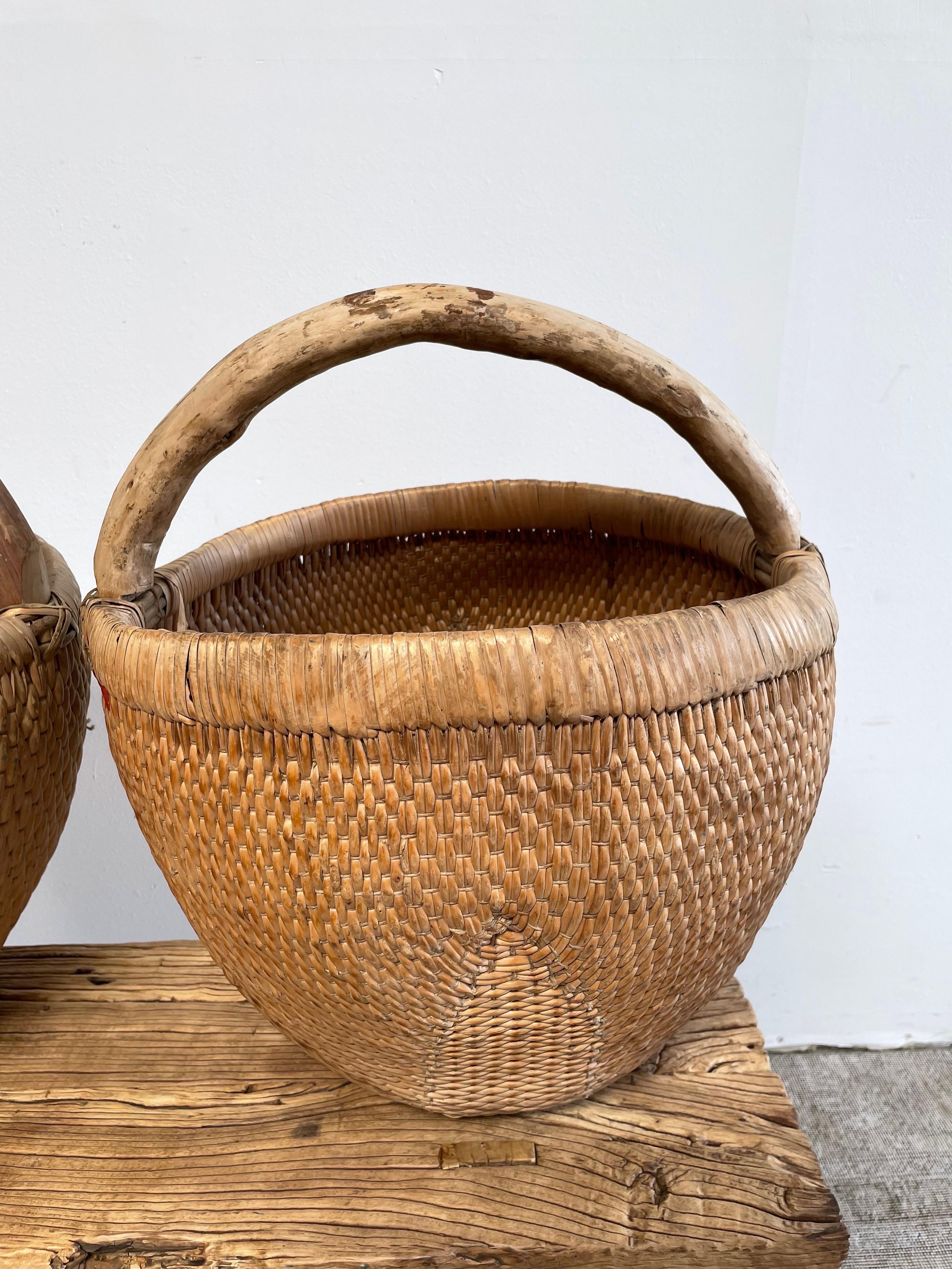 Wicker Vintage Asian Woven Baskets For Sale