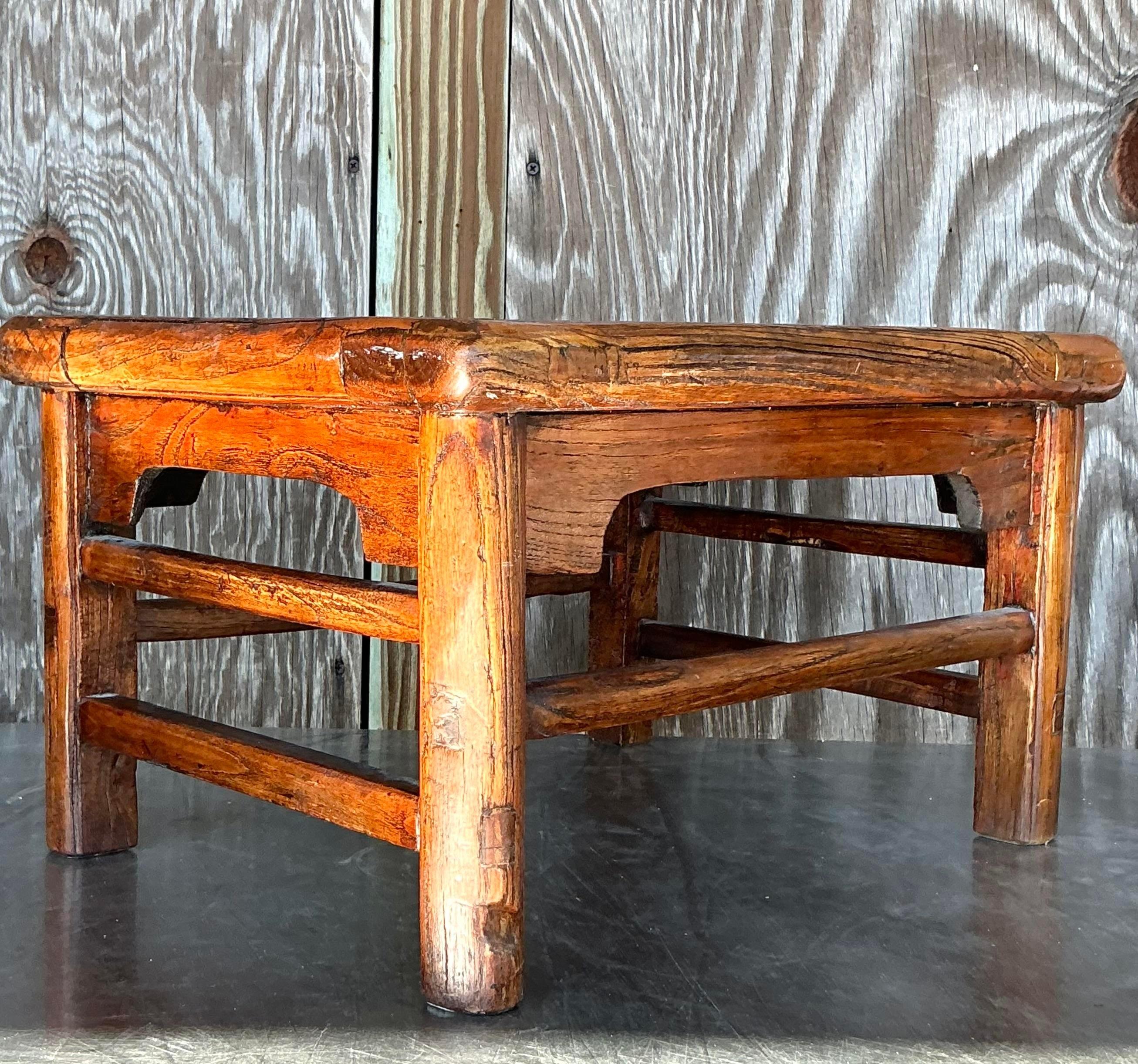 Chinois Tabouret bas vintage asiatique en rotin tressé