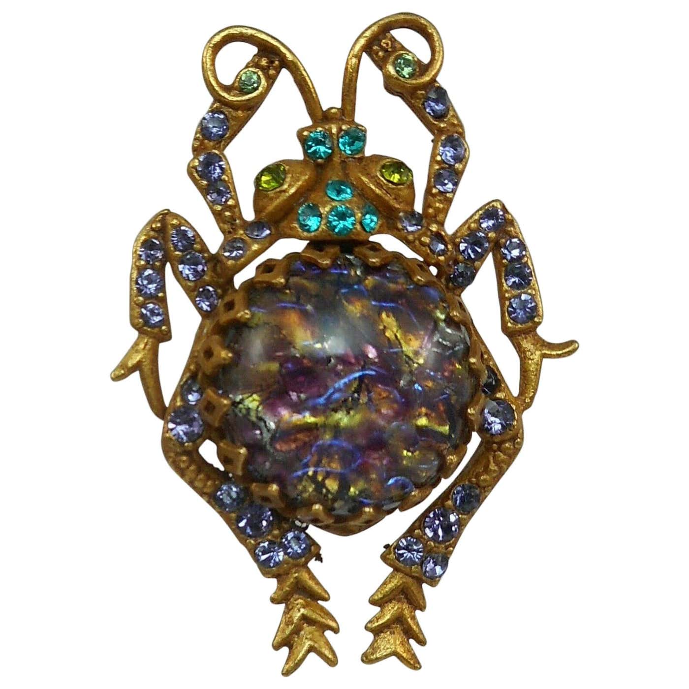 Vintage Askew London Glass Fire Opal Amethyst Scarab Bug Estate Brooch ...