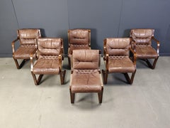 Vintage Asko Pajamies Finland Leather Plywood chairs, set of 6 - 1970s